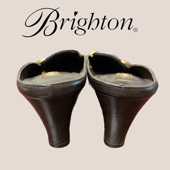 Brighton "Tosca" Brown Leather Heeled Mules 8 - Picture 4 of 5